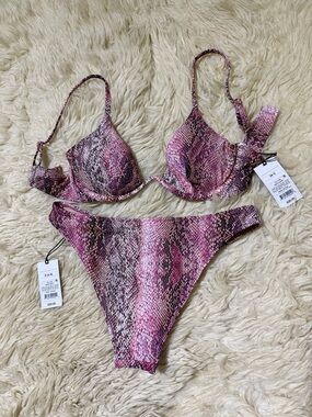 NWT Shade and Shore Pink Snakeskin Print Bikini Set S/34C